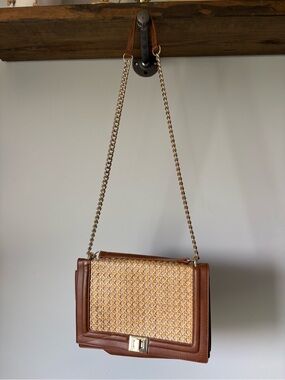 INC International Concepts Brown Woven Crossbody with Gold Chain Strap